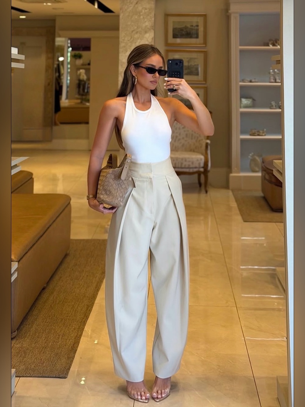 🔥🔥Zara High-Waist Pleated Wide-Leg Pants - Cream